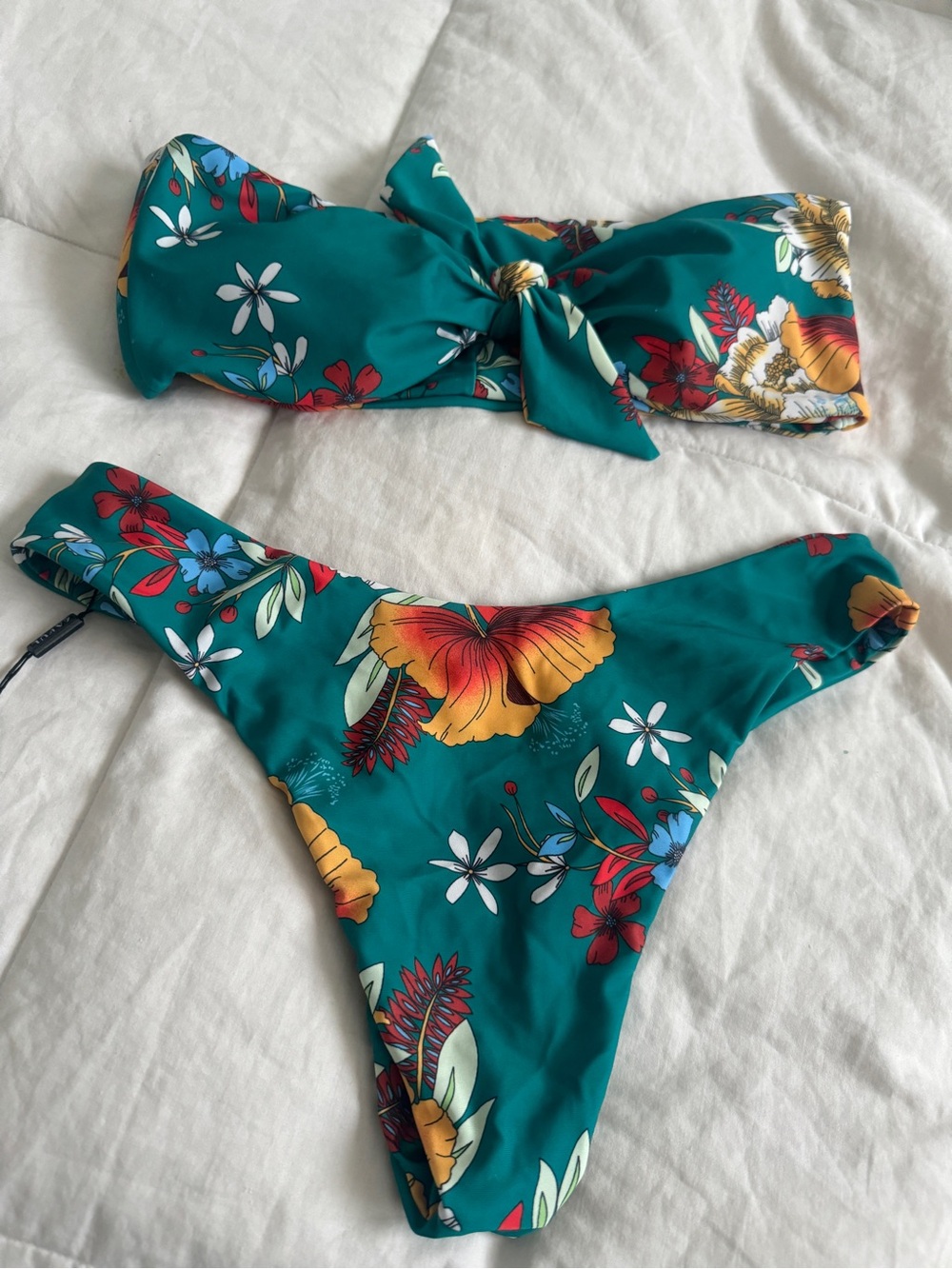 Teal Floral Bandeau Bikini Set - Tropical Print medium